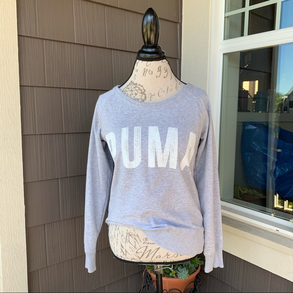 Puma Crewneck Pullover Sweatshirt Spell Out Logo Sweater Womens Gray Small